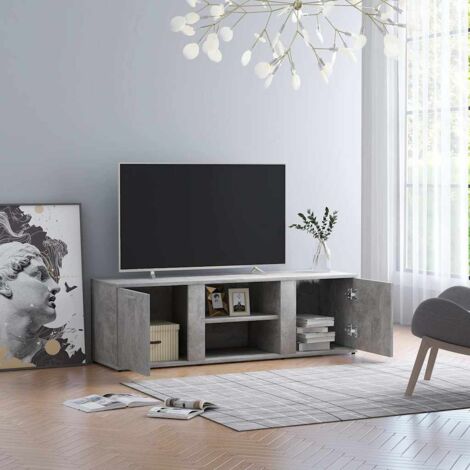 Vidaxl – Meuble TV gris béton 120x34x37 cm – Aggloméré de haute qualité – 2 portes et 2 compartiments ouverts – Assemblage requis