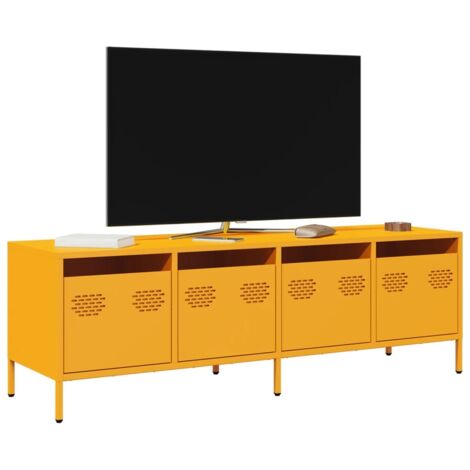 Vidaxl – Meuble TV jaune moutarde 135x39x43,5 cm – Acier laminé à froid – 4 tiroirs – Pieds réglables pour stabilité
