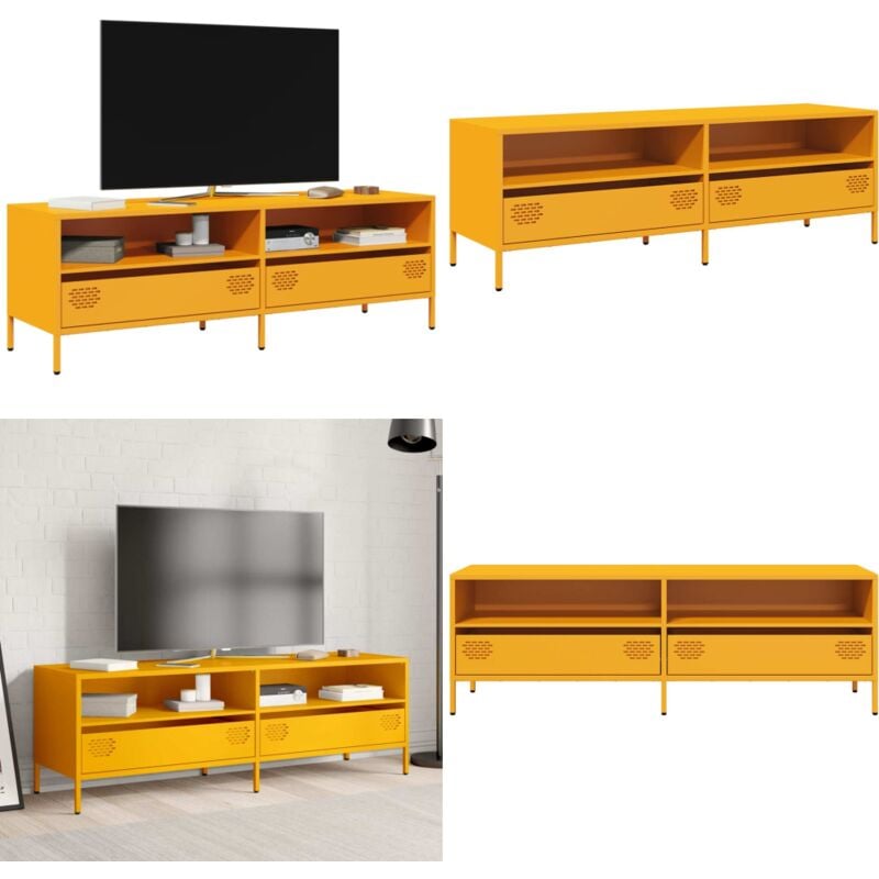 Vidaxl - Meuble tv jaune moutarde 135x39x43,5 cm acier laminé à froid
