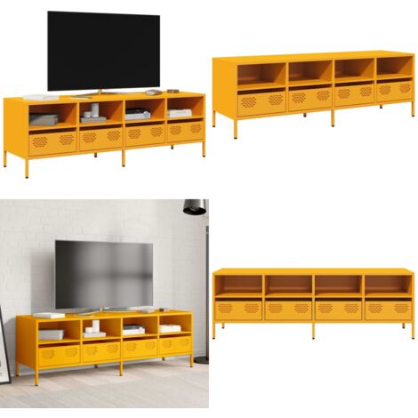 vidaXL Meuble TV jaune moutarde 135x39x43,5 cm acier laminé à froid