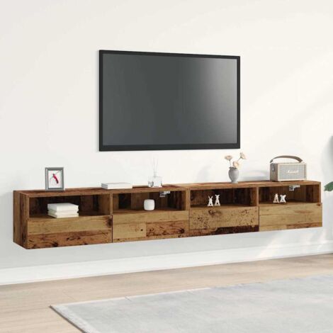 Vidaxl – Meuble TV mural 2 pcs bois ancien 100 x 30 x 30 cm – 4 portes – 8 étagères – Montage facile au mur