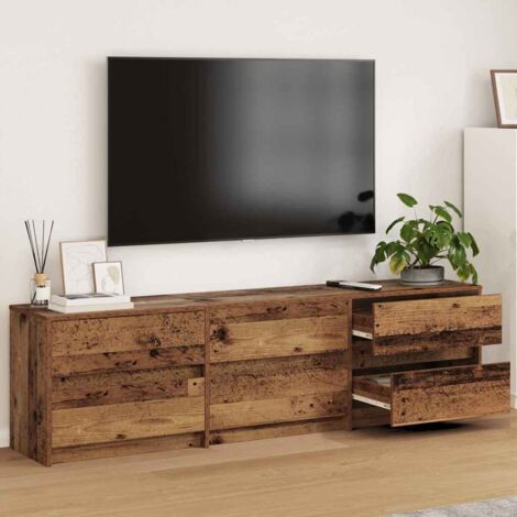 Vidaxl – Meuble TV mural 2 pcs bois ancien 180 x 34 x 50 cm – Bois d'ingénierie robuste – Éclairage LED bleu – Rangement optimisé