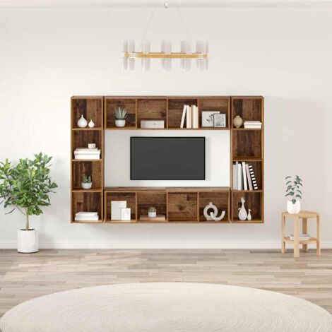Vidaxl – Meuble TV mural 4 pcs en bois d'ingénierie marron – Dimensions 37 x 37 x 142.5 cm – Rangement pratique pour multimédia