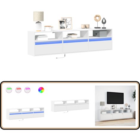 vidaXL Meuble TV mural avec LED blanc 180x31x45 cm