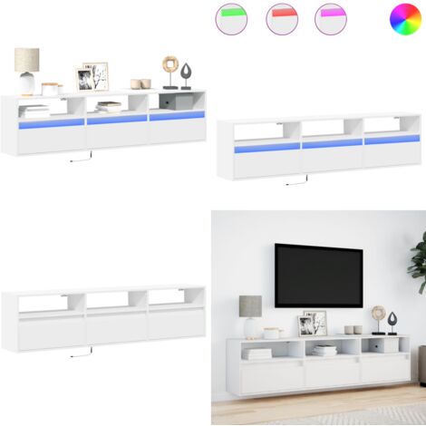 vidaXL Meuble TV mural avec LED blanc 180x31x45 cm