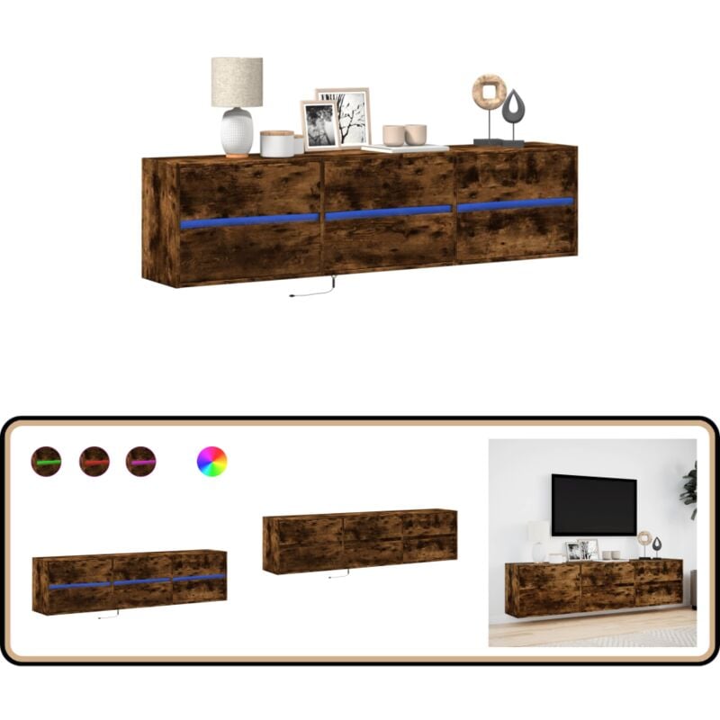 Vidaxl - Meuble tv mural avec led chêne fumé 180x31x45 cm