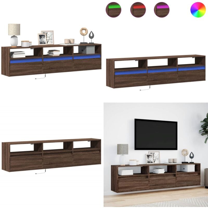 Vidaxl - Meuble tv mural avec led chêne marron 180x31x45 cm