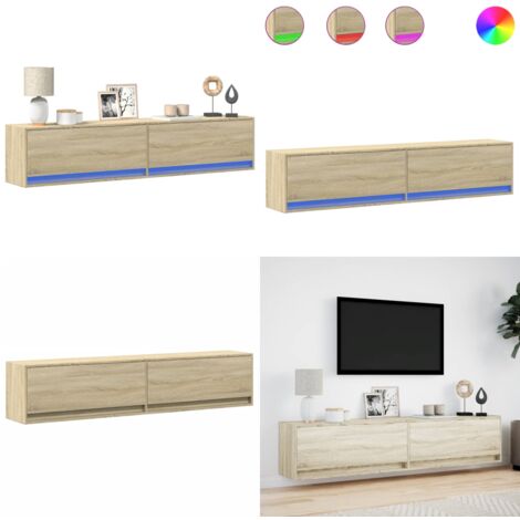 vidaXL Meuble TV mural avec LED chêne sonoma 180x31x38 cm