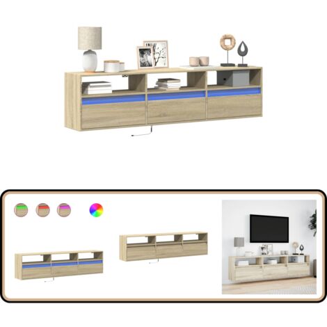 vidaXL Meuble TV mural avec LED chêne sonoma 180x31x45 cm