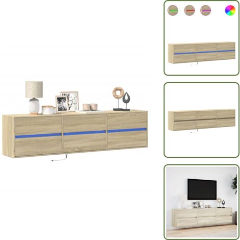 vidaXL Meuble TV mural avec LED chêne sonoma 180x31x45 cm