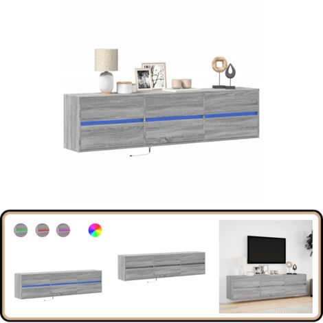 vidaXL Meuble TV mural avec LED sonoma gris 180x31x45 cm