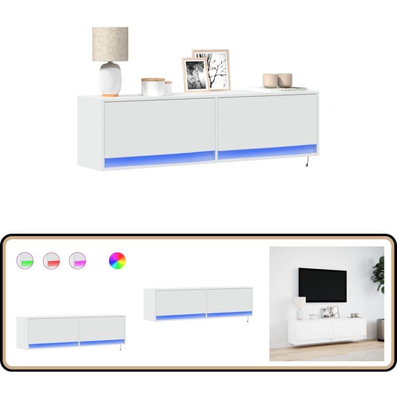 vidaXL Meuble TV mural avec lumières LED blanc 140x31x38 cm