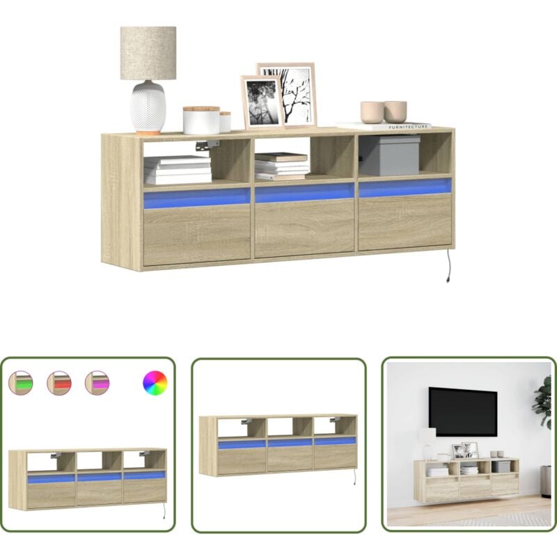 The Living Store - vidaXL Meuble tv mural avec lumières led chêne sonoma 130x31x45 cm