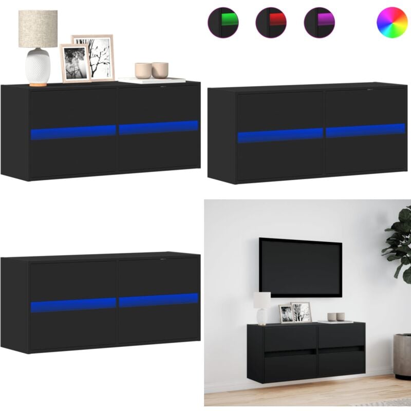 Vidaxl - Meuble tv mural avec lumières led noir 100x31x45 cm
