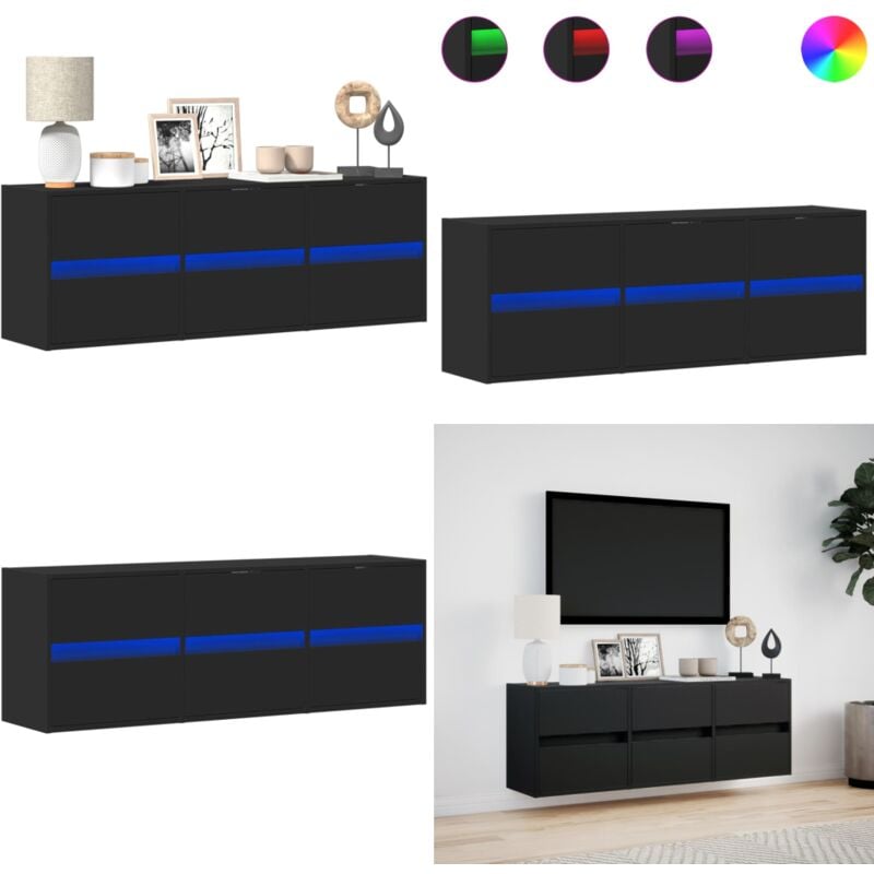 Vidaxl - Meuble tv mural avec lumières led noir 130x31x45 cm