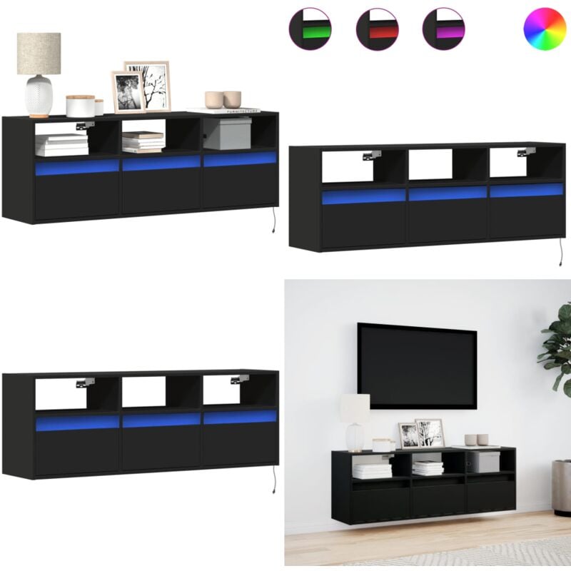 vidaXL Meuble TV mural avec lumières LED noir 130x31x45 cm