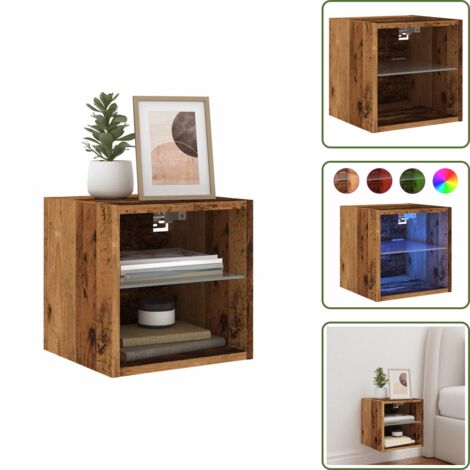 vidaXL Meuble TV mural avec lumières LED vieux bois 30x28,5x30 cm