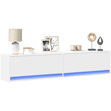Vidaxl – Meuble TV mural blanc avec éclairage LED – Dimensions 180x31x38 cm – Bois d'ingénierie résistant à l'humidité – Charge max 50 kg