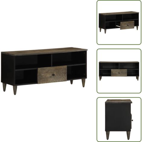 vidaXL Meuble TV noir 100x33x46 cm bois massif de manguier