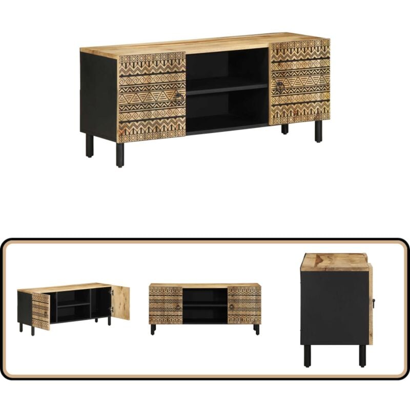 Vidaxl - Meuble tv noir 105x33,5x46 cm bois massif manguier brut