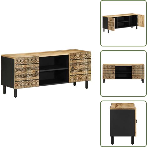 vidaXL Meuble TV noir 105x33,5x46 cm bois massif manguier brut