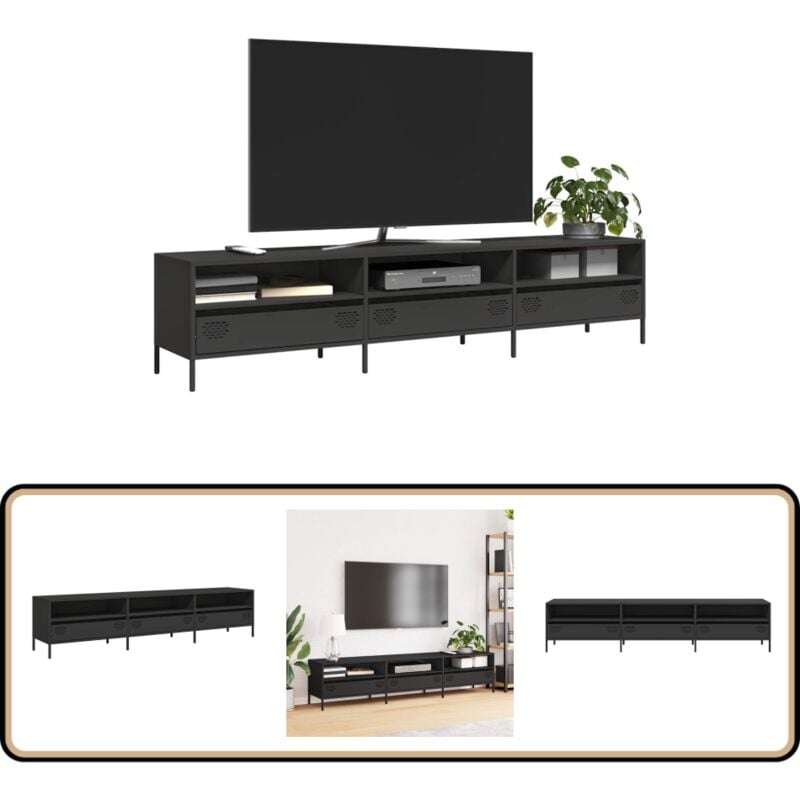 Vidaxl - Meuble tv noir 202x39x43,5 cm acier laminé à froid