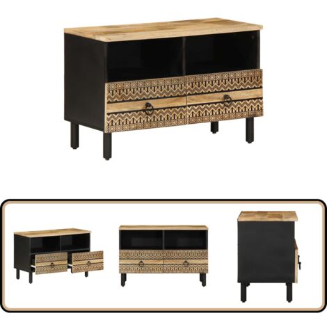 vidaXL Meuble TV noir 70x33,5x46 cm bois massif manguier brut