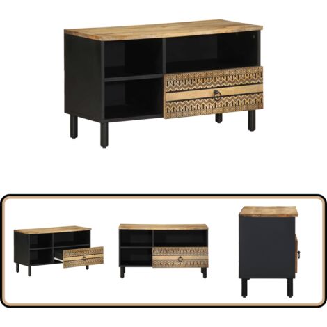 vidaXL Meuble TV noir 80x33,5x46 cm bois massif manguier brut