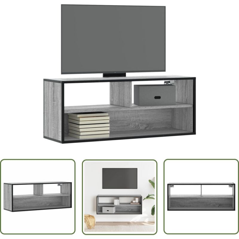 The Living Store - vidaXL Meuble tv sonoma gris 100x31x39,5 cm bois d'ingénierie et métal