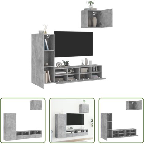 vidaXL Meuble TV -  Unités murales TV 4 pcs gris béton bois d'ingénierie