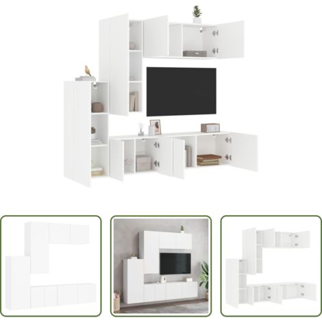 vidaXL Meuble TV -  Unités murales TV 5 pcs blanc bois d'ingénierie