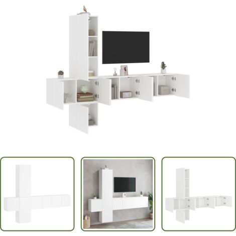 vidaXL Meuble TV -  Unités murales TV 5 pcs blanc bois d'ingénierie