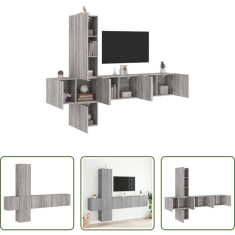 vidaXL Meuble TV -  Unités murales TV 5 pcs sonoma gris bois d'ingénierie