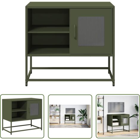vidaXL Meuble TV vert olive 68x39x60,5 cm acier