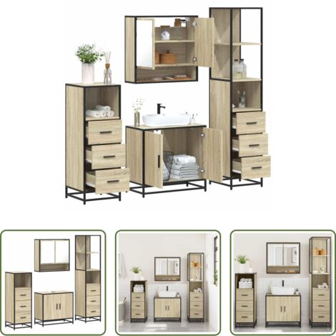 vidaXL Meuble vasque -  Ensemble de meubles de salle de bain 4 pcs chêne sonoma