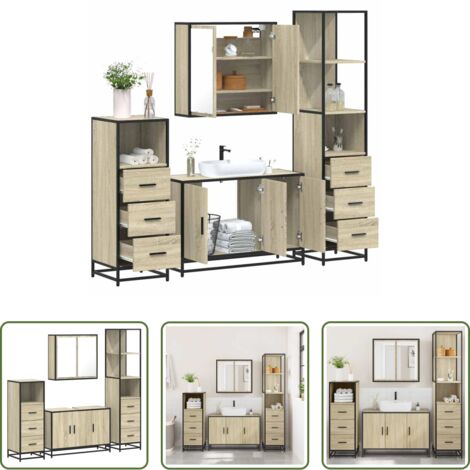 vidaXL Meuble vasque -  Ensemble de meubles de salle de bain 4 pcs chêne sonoma