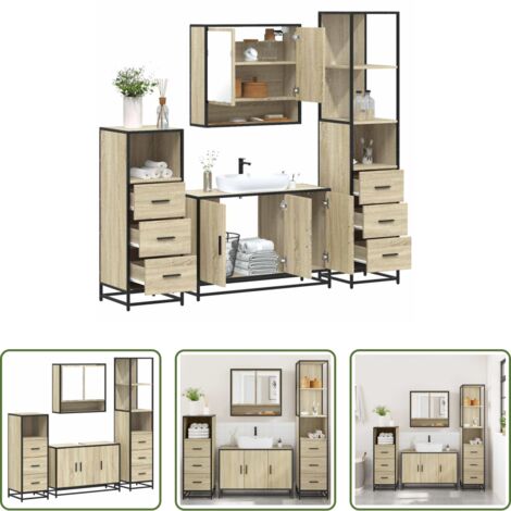 vidaXL Meuble vasque -  Ensemble de meubles de salle de bain 4 pcs chêne sonoma