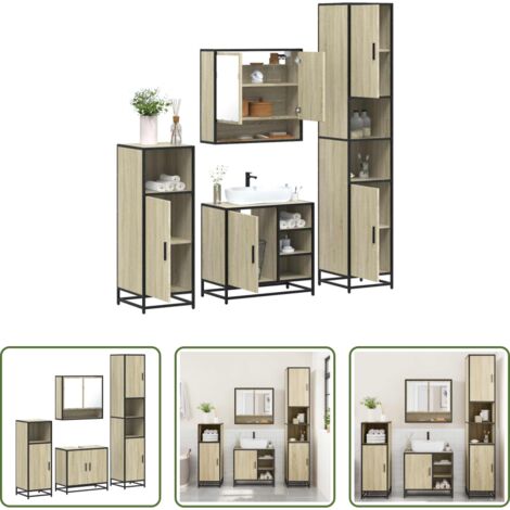 vidaXL Meuble vasque -  Ensemble de meubles de salle de bain 4 pcs chêne sonoma