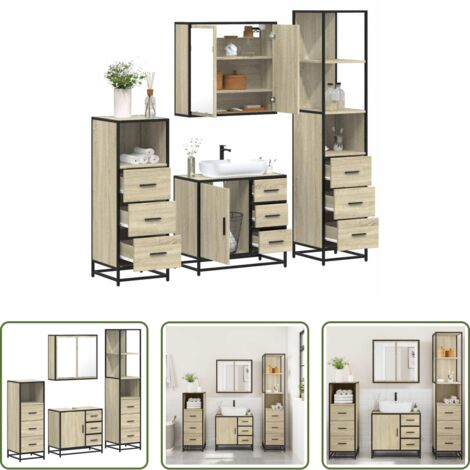 vidaXL Meuble vasque -  Ensemble de meubles de salle de bain 4 pcs chêne sonoma