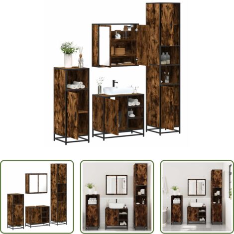vidaXL Meuble vasque -  Ensemble meubles salle de bain 4 pcs chêne fumé bois ingénierie