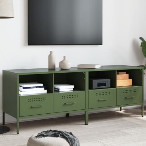 vidaXL Meubles TV 2 pcs vert olive 68x39x50,5 cm acier