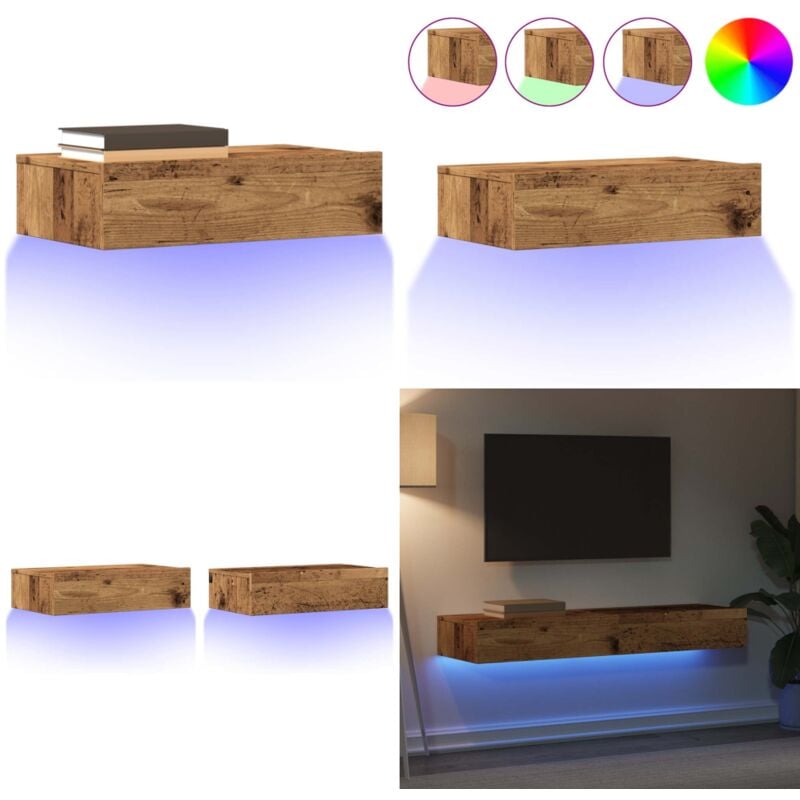 Vidaxl - Meubles tv avec éclairage led 2 pcs vieux bois 60x35x15,5 cm