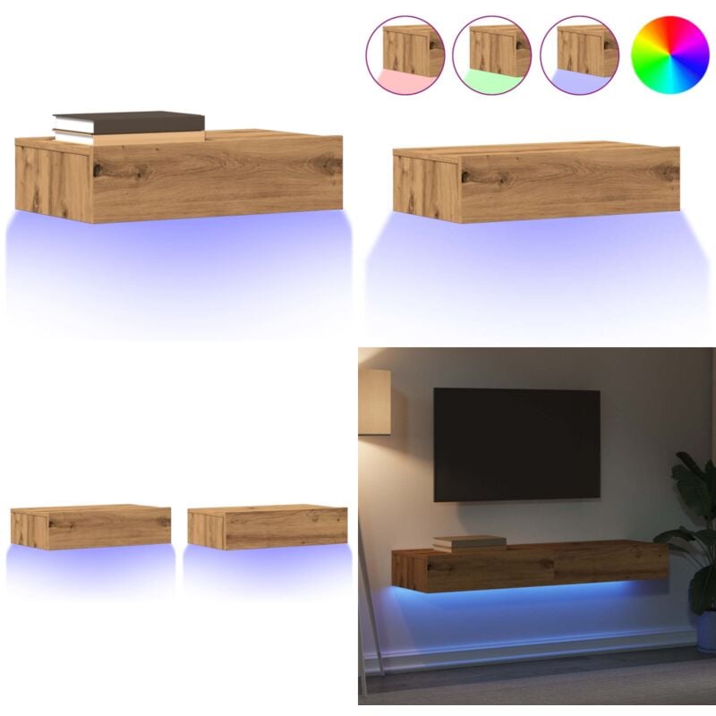 Vidaxl - Meubles tv avec éclairages led 2 pcs chêne artisanal