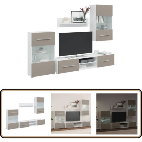 vidaXL Meubles TV avec lumière LED 5 pcs gris pierre bois d'ingénierie