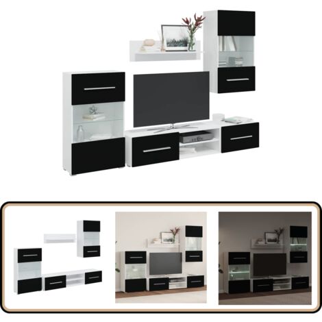 vidaXL Meubles TV avec lumière LED 5 pcs noir mat bois d'ingénierie