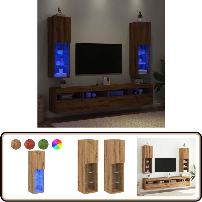 Vidaxl - Meubles tv avec lumières led 2pcs chêne artisanal 30,5x30x102cm