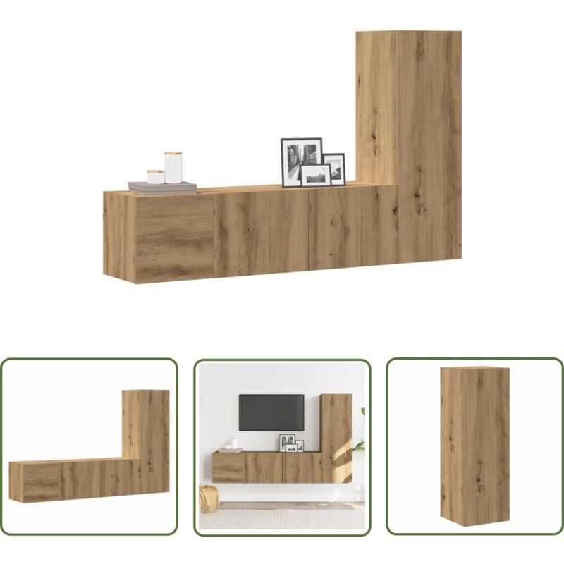 The Living Store - vidaXL Meubles tv muraux 3 pcs chêne artisanal bois d'ingénierie