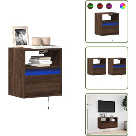 vidaXL Meubles TV muraux lumières LED 2 pcs chêne marron 41x31x45 cm