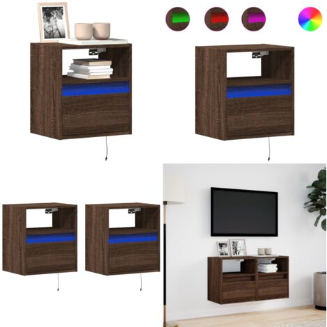 vidaXL Meubles TV muraux lumières LED 2 pcs chêne marron 41x31x45 cm