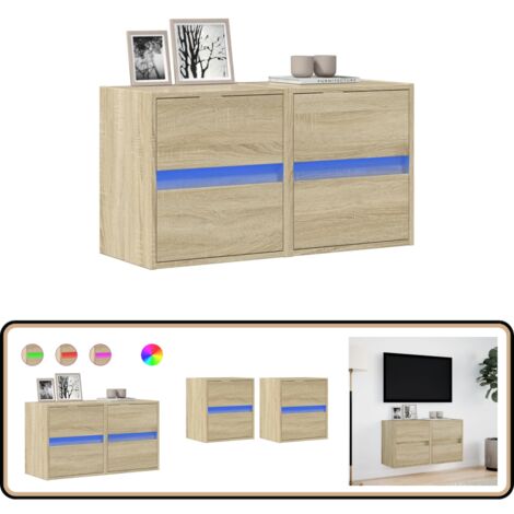 vidaXL Meubles TV muraux lumières LED 2 pcs chêne sonoma 41x31x45 cm